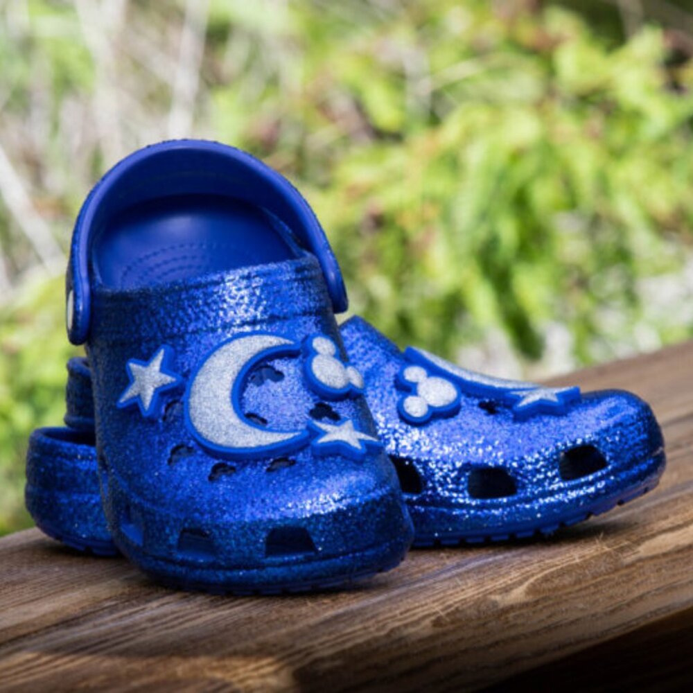Disney Parks Sorcerer Mickey Make a Wish Blue Glitter Crocs